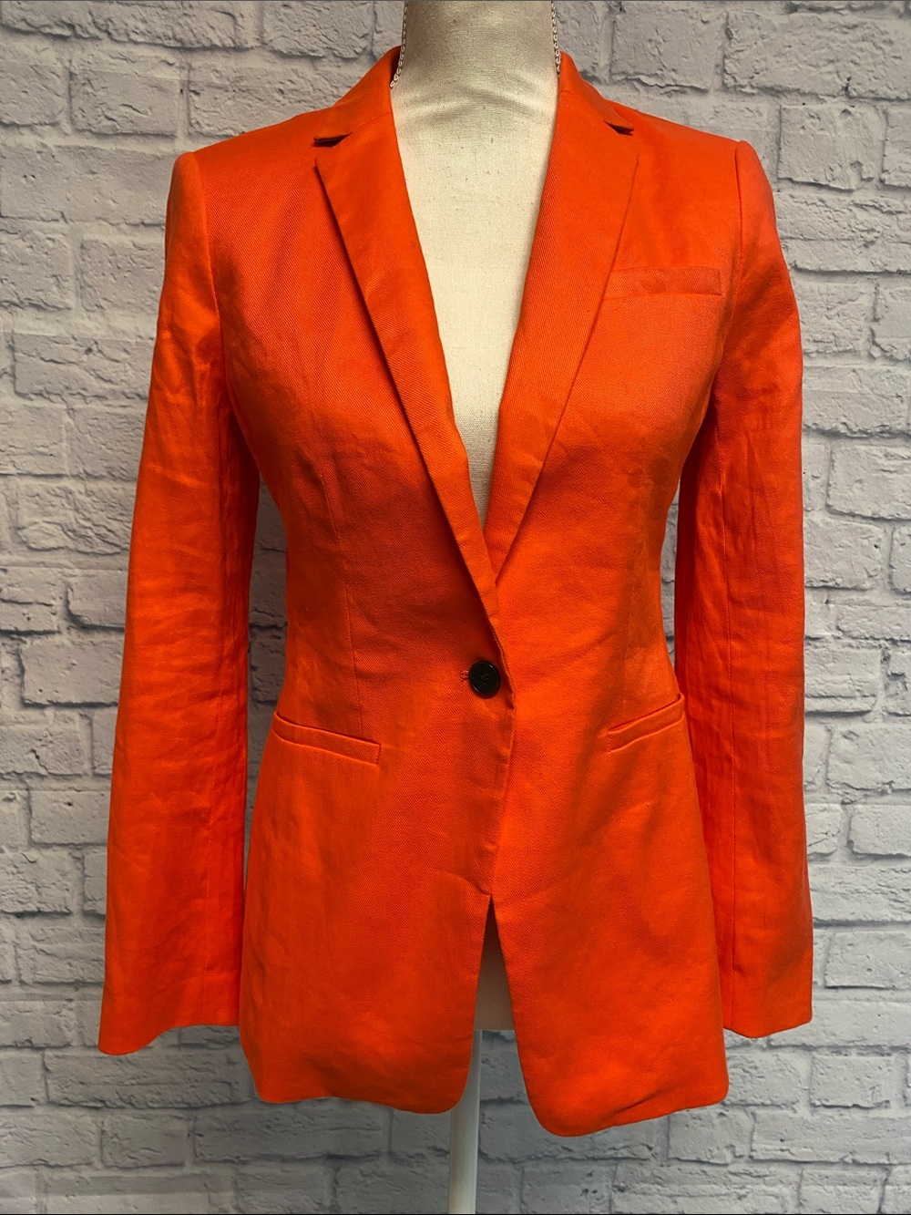 Banana Republic Linen Long and Lean Vibrant Orange Single-Button Blazer Size 2